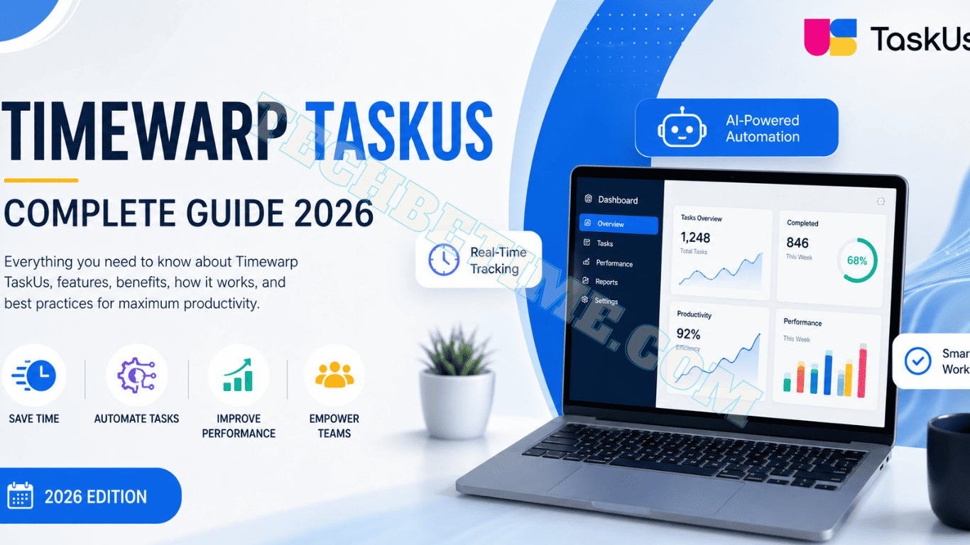 Timewarp TaskUs complete guide 2026 dashboard showing workflow automation, real-time tracking, and productivity analytics