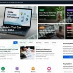 Modern OnlyWorkMoods com homepage showing a clean multi-niche blog website layout with categories like productivity, finance, technology, business, and lifestyle in a professional UI design