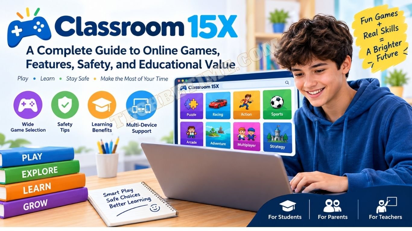 Classroom 15X online games guide featuring gaming categories, safety tips, device compatibility, and learning benefits.